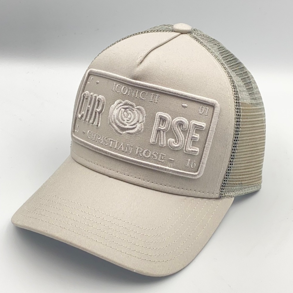 Christian Rose London Iconic II Trucker Mesh Ice Gray Monotone Cap Hat CR004IG‎